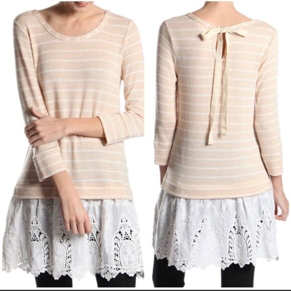 Ryu A’reve Beige Tunic Top with Eyelet Lace Bottom - Picture 2 of 4